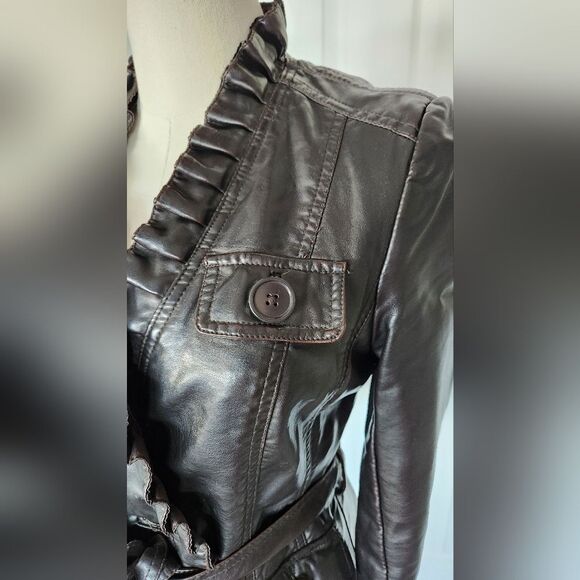 INC International Concepts brown faux leather belted jacket - Picture 4 of 11